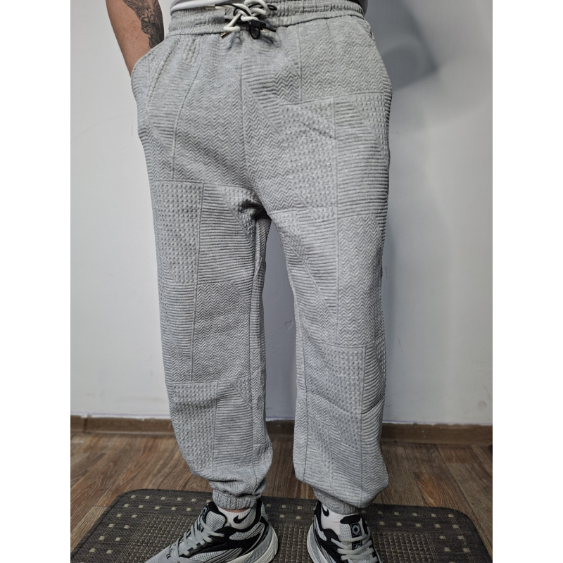 Чоловічі спортивні штани сірі широкі трикотажні текстурні casual XXL