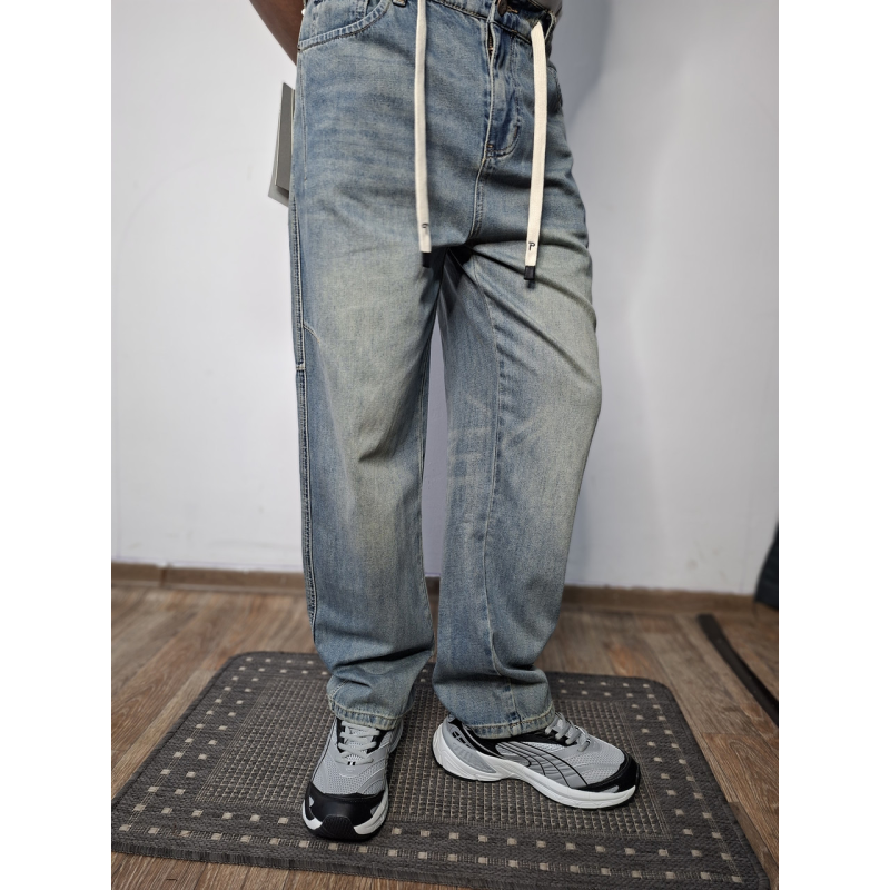 Чоловічі джинси baggy світло-блакитний денім vintage wash на резинці